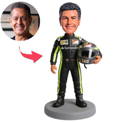 Athlet im schwarzen und grünen Rennanzug Benutzerdefinierte Bobbleheads