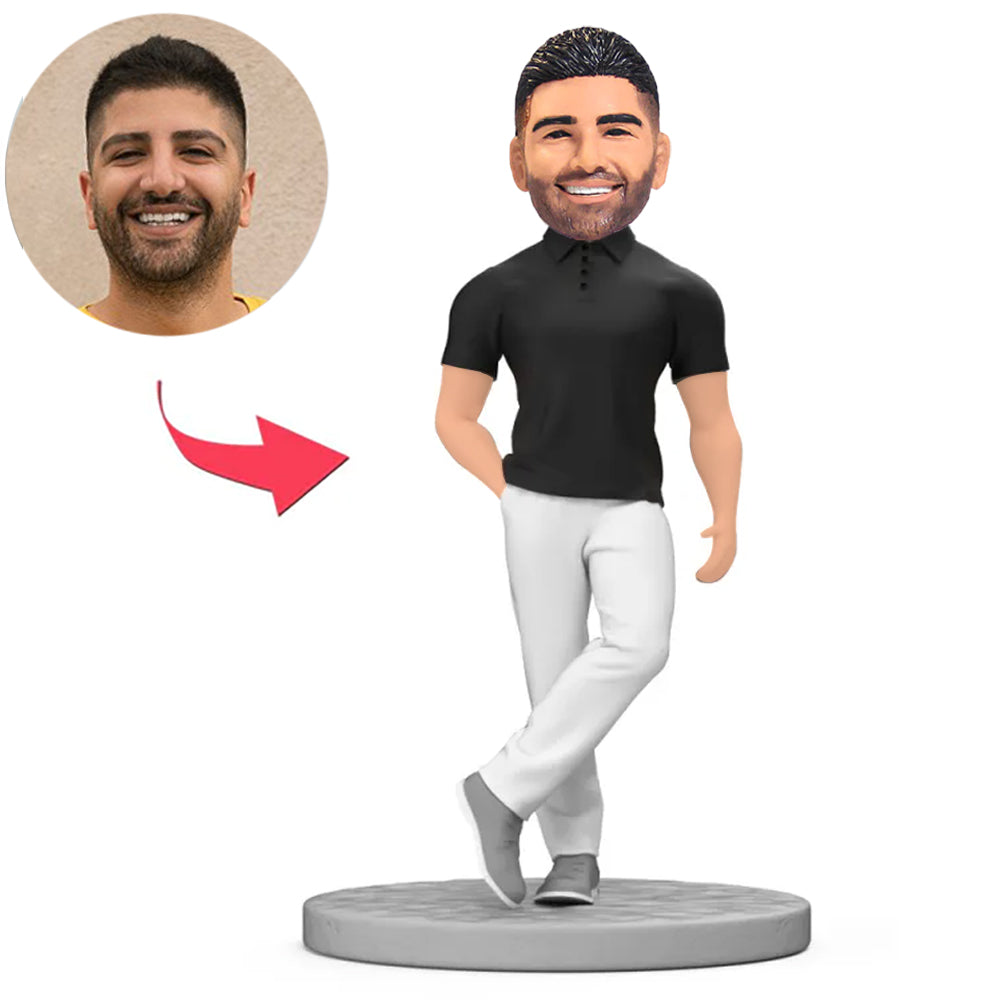 Schwarzes Poloshirt für Herren Benutzerdefinierte Bobbleheads