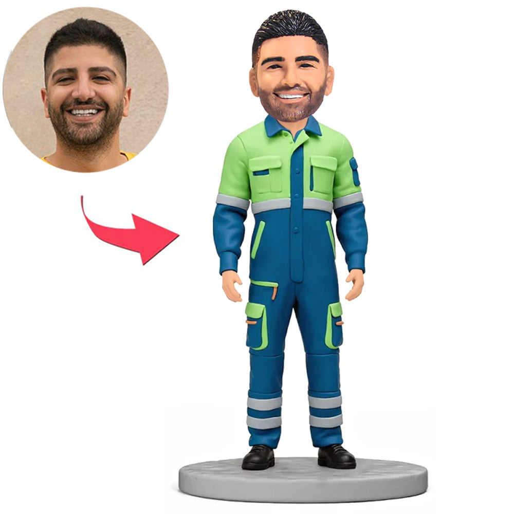 Der männliche Reparaturarbeiter stand lässig da Benutzerdefinierte Bobbleheads
