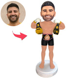 Boxer mit Meisterschaftsgürtel auf den Schultern Kundenspezifische Bobbleheads addieren Text