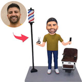 Friseur mit Haarschneider und Schere Kundenspezifische Bobbleheads addieren Text