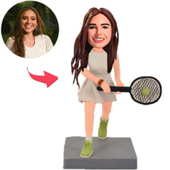 Tennis-Sportlerin Kundenspezifische Bobbleheads addieren Text