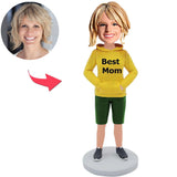 Gelber Pullover Beste Mama Kundenspezifische Bobbleheads addieren Text