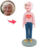 Mutter trägt rosa Pullover Kundenspezifische Bobbleheads addieren Text