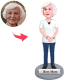 Weiße Kleidung Beste Mama Kundenspezifische Bobbleheads addieren Text