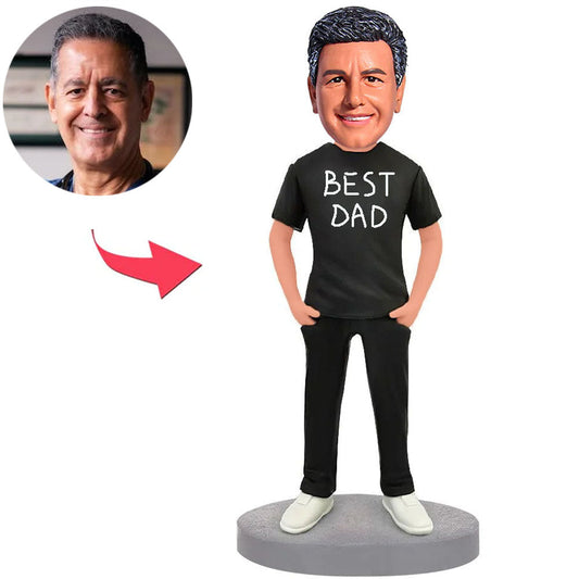Bester Papa im schwarzen Anzug Kundenspezifische Bobbleheads addieren Text