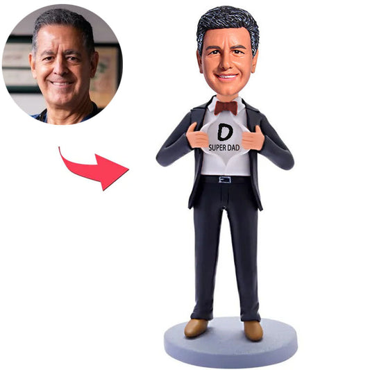Super Dad Schwarzer Business-Anzug Kundenspezifische Bobbleheads addieren Text