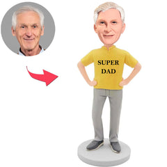 Gelbes Sweatshirt Super Dad Kundenspezifische Bobbleheads addieren Text