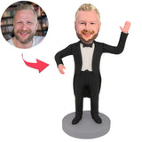 Geschäftsmann im Smoking Kundenspezifische Bobbleheads mit eingraviertem Text