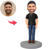 Lässiger Mann in Jeans Kundenspezifische Bobbleheads addieren Text