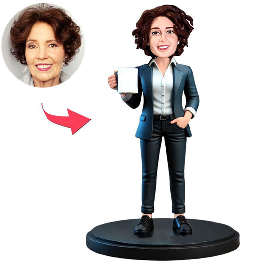 Geschäftsfrau im Ruhestand Kundenspezifische Bobbleheads mit graviertem Text