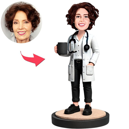 Ärztin im Ruhestand Kundenspezifische Bobbleheads mit graviertem Text