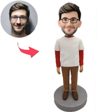 Glücklicher Gelegenheitsmann mit weißer Kleidung Bobbleheads Kundenspezifischer Wackelkopf
