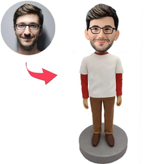 Glücklicher Gelegenheitsmann mit weißer Kleidung Bobbleheads Kundenspezifischer Wackelkopf