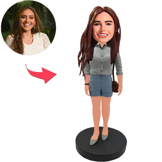 Lässige Mode Frau mit Tasche Kundenspezifische Bobbleheads mit graviertem Text