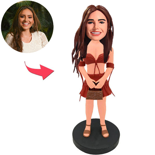 Trägt einen roten Badeanzug Frauen Kundenspezifische Bobbleheads mit eingraviertem Text