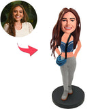 Mode-Mädchen mit blauer Tasche Benutzerdefinierte Bobbleheads mit eingraviertem Text