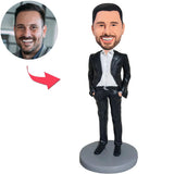 Schwarzer Anzug Geschäft Cool Mann Benutzerdefinierte Bobbleheads mit eingraviertem Text
