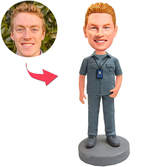 Mann mit Arbeitserlaubnis benutzerdefinierte Bobbleheads mit eingraviertem Text