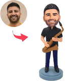 Mann, der Saxophon-kundenspezifische Bobbleheads spielt, addieren Text