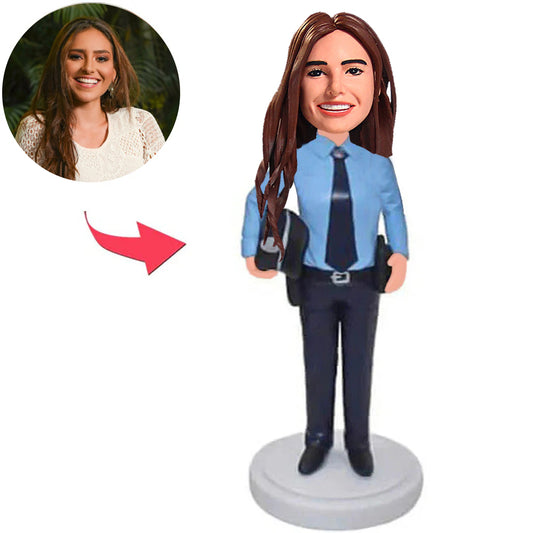 Weibliche Polizei-kundenspezifische Bobbleheads addieren Text