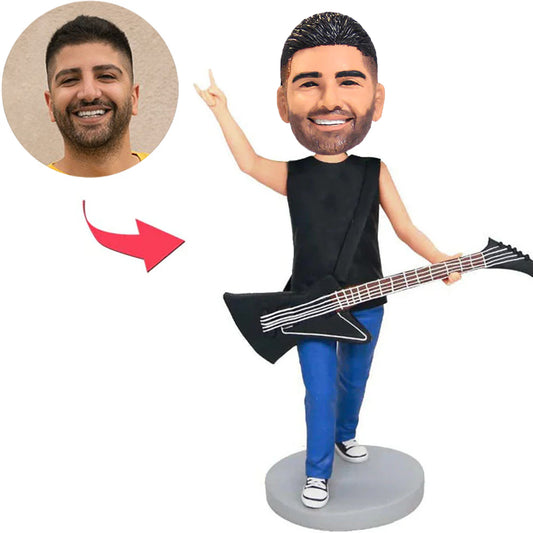 Männliches Spiel die Gitarren-kundenspezifischen Bobbleheads addieren Text