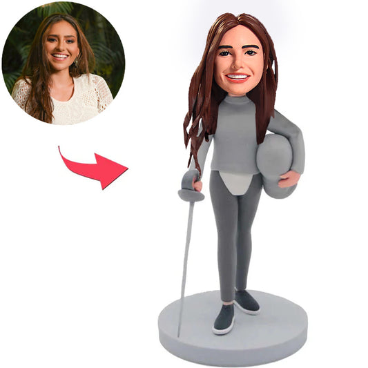 Weibliche Fechter-kundenspezifische Bobbleheads addieren Text