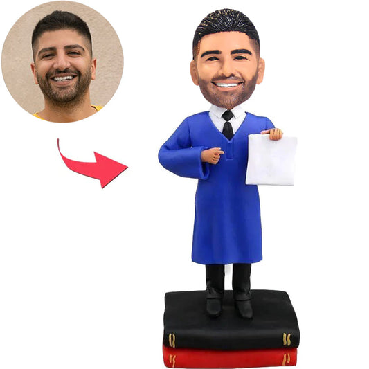 Blauer Anzugs-Abschluss-Mann-kundenspezifische Bobbleheads addieren Text