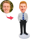 Coole weiße Hemd-Geschäftsmann-kundenspezifische Bobbleheads addieren Text