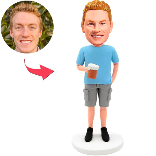 Geschenke für Papa Mann mit Bierkrug-kundenspezifischen Bobbleheads addieren Text