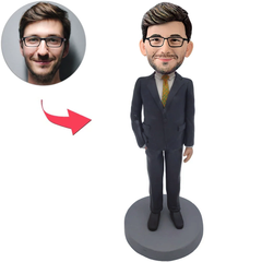 Kundenspezifischer Bobbleheads-schwarzer Anzugs-cooler Geschäftsmann addieren Text