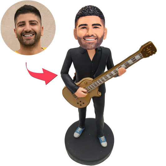 Kundenspezifischer Bobbleheads cooler Musik-Gitarren-Mann addieren Text