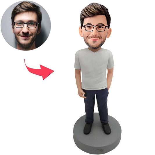 Kundenspezifischer Bobbleheads-weißer Hemd-zufälliger Mann addieren Text