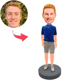 Kundenspezifischer Bobbleheads-blauer Hemd-Mann addieren Text