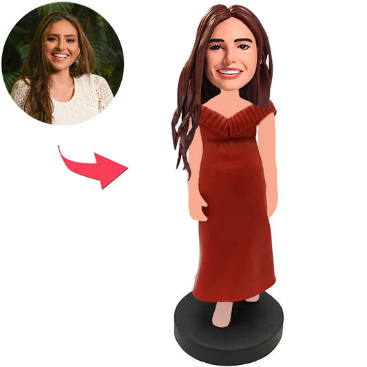 Rotes Kleidermodernes Mädchen-kundenspezifische Bobbleheads addieren Text