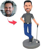 Graues T-Shirt Golfspieler-kundenspezifische Bobbleheads addieren Text