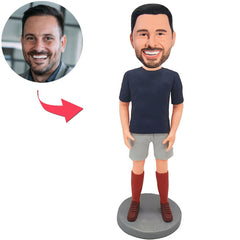 Kundenspezifischer glücklicher zufälliger Mann Bobbleheads mit Sportkleidung addieren Text