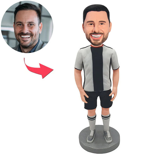 Kundenspezifischer Bobbleheads-zufälliger glücklicher Mann mit Sportkleidung addieren Text
