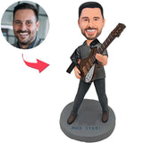 Kundenspezifischer Bobbleheads-Rockstar mit super realistischer Gitarre addieren Text