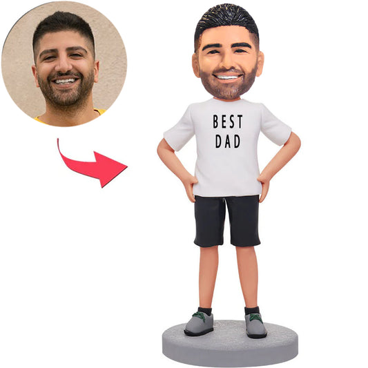 Weißes T-Shirt Bester Vater Kundenspezifische Bobbleheads fügen Text hinzu