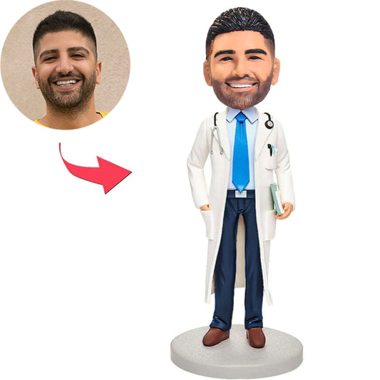 Männlicher Arzt im weißen Kittel Benutzerdefinierte Bobbleheads mit eingraviertem Text