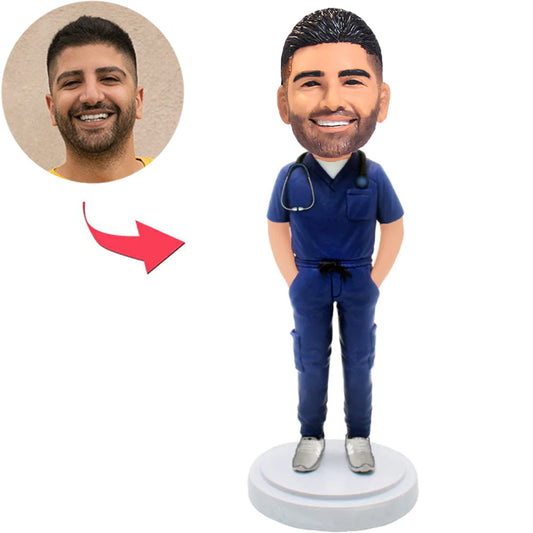 Doktor im blauen Anzug Benutzerdefinierte Bobbleheads mit eingraviertem Text