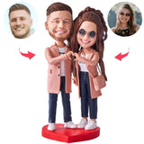 Paarkleidung Glückliches Paar Kundenspezifische Bobbleheads addieren Text