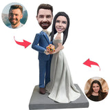 Blumen halten Hochzeitspaar Benutzerdefinierte Wackelkopf Bobbleheads mit graviertem Text