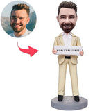 Kundenspezifischer Bobbleheads Der beste Chef-Geschäftsmann der Welt addieren Text