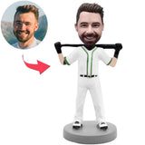 Weißer Anzug eines Baseballspielers Kundenspezifische Bobbleheads mit graviertem Text