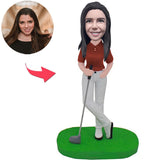 Weiblicher Golfspieler Kundenspezifische Bobbleheads mit graviertem Text