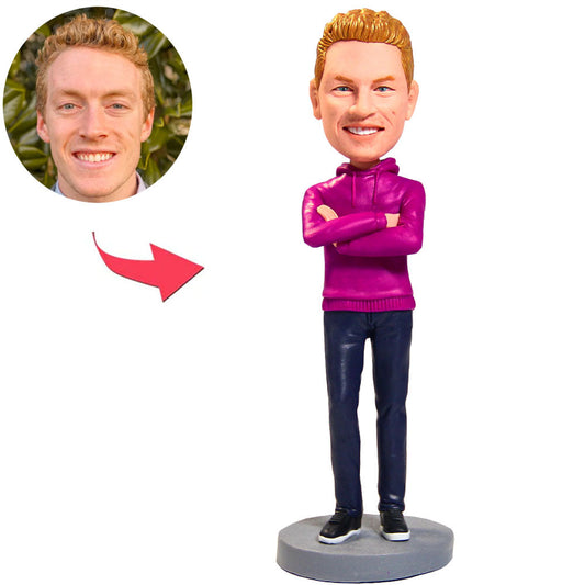 Lila Kleidung moderner Mann kundenspezifische Bobbleheads mit eingraviertem Text
