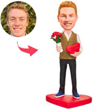 Mann mit Rose und Herz Kundenspezifische Bobbleheads mit eingraviertem Text