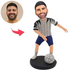 Glücklicher Fußballspieler Kundenspezifische Bobbleheads addieren Text